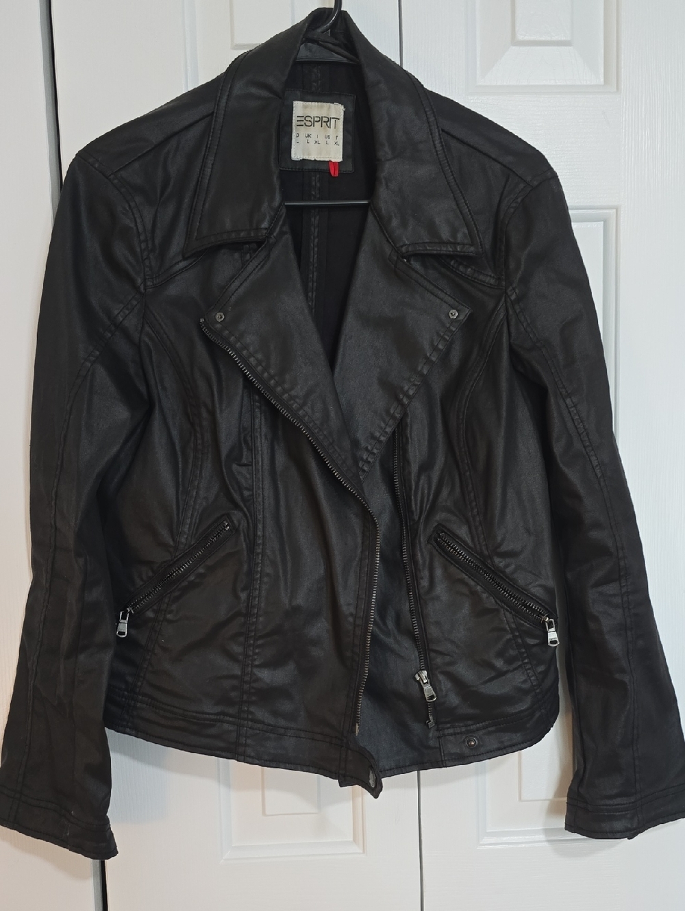 Esprit Black Faux Leather Asymmetrical Zip Jacket